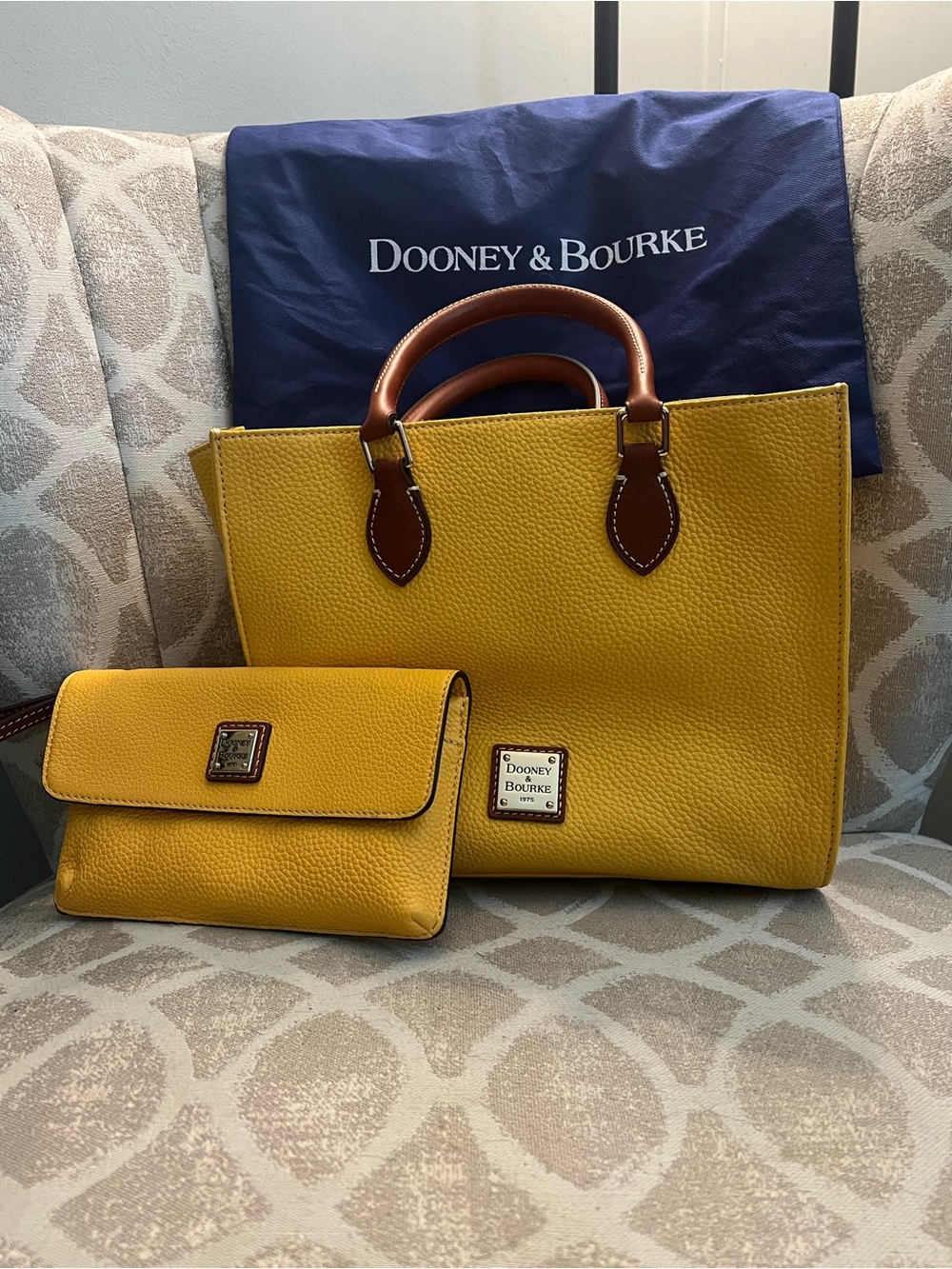 Dooney & Bourke Yellow Leather Satchel with Wallet